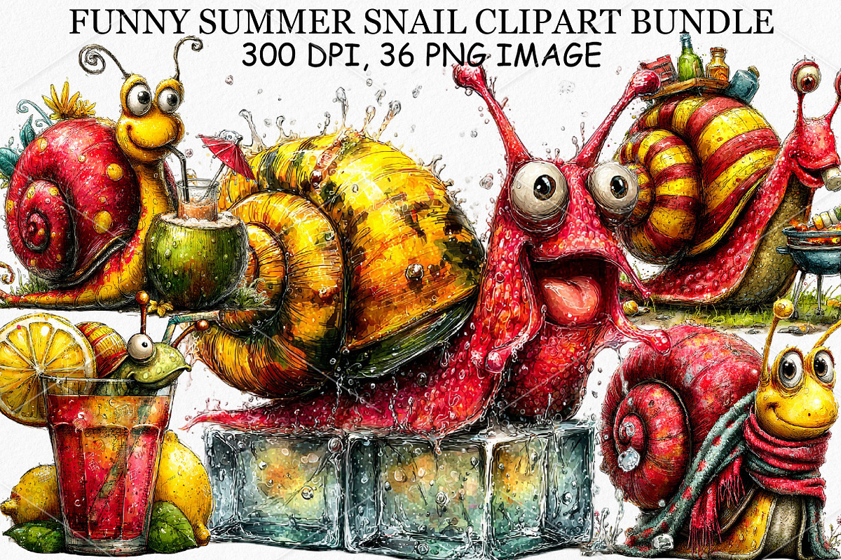 Funny Summer Snail Clipart Bundle, an Illustration by Canvas Craft (Photo 1 of 7)