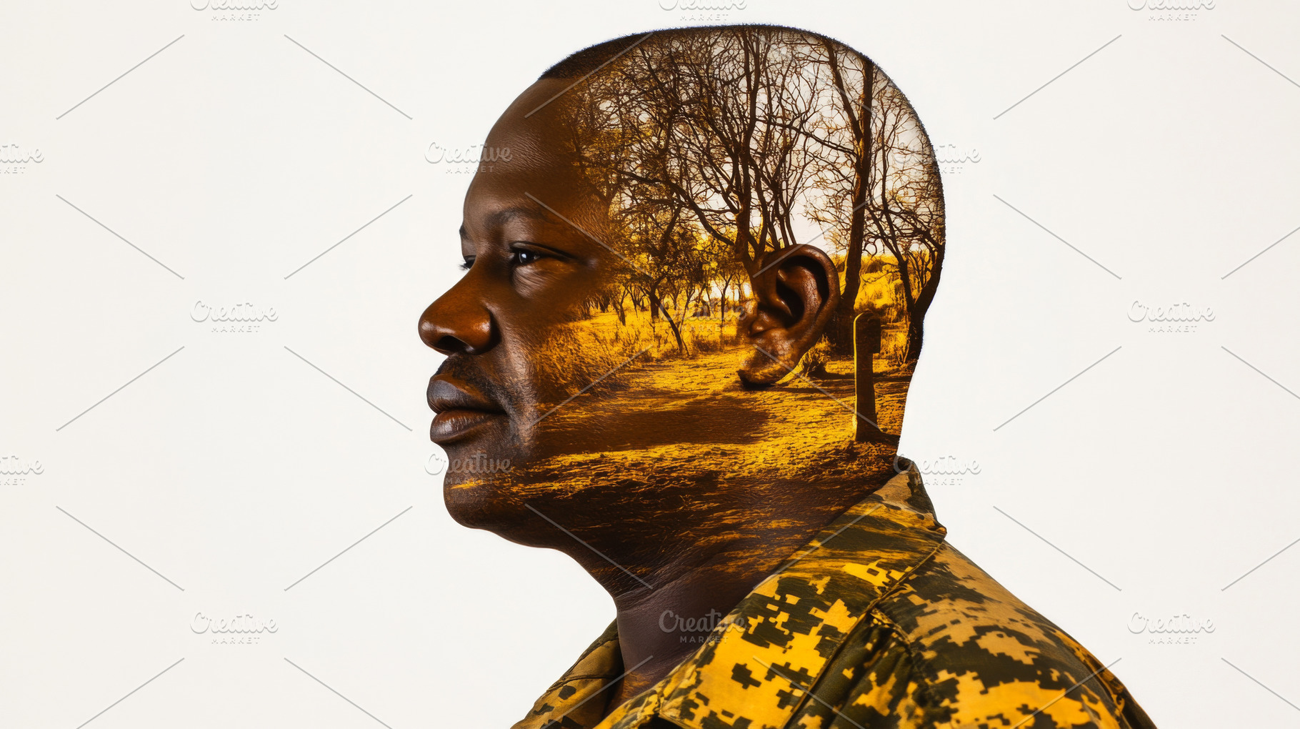 Double exposure of black African mil, a Photo by Dvoevnore photos