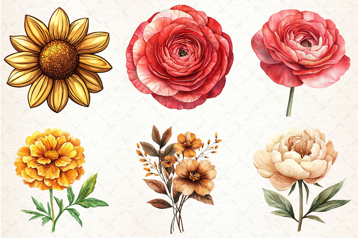 Fall Flowers Clipart, an Illustration by Libby Wishes (Photo 4 of 6)