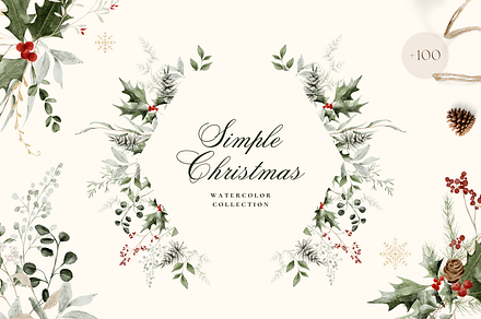 Simple Christmas Watercolor Set, a Seasonal Illustration by Altea Design Studio