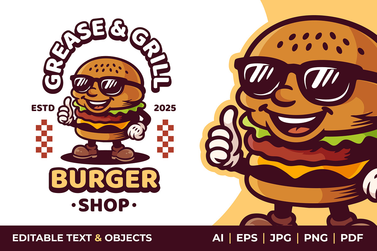 Burger Shop Retro Mascot Logo, a Branding & Logo Template by Akito Studio