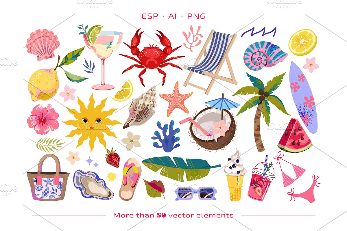 Summer Paradise Clip Art, a Seasonal Illustration by UnaAnya (Photo 3 of 7)