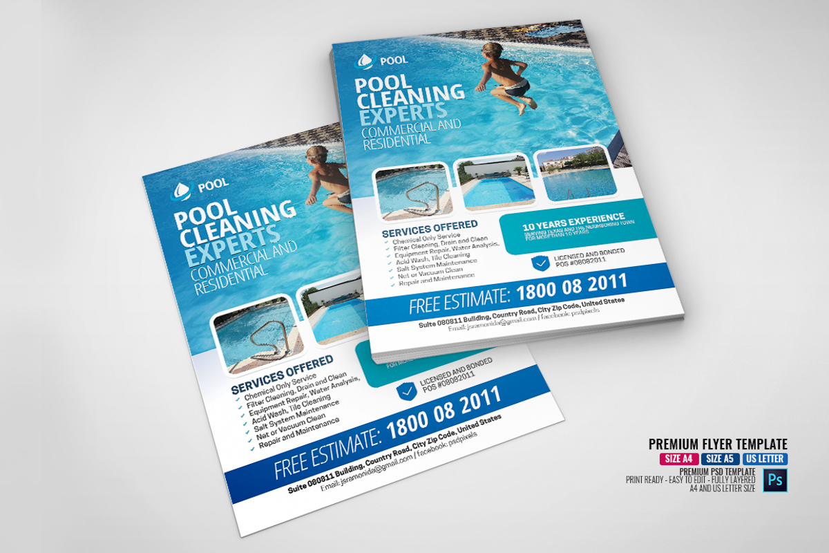 Swimming Pool Service Company Flyer, a Flyer Template by PSDPixel