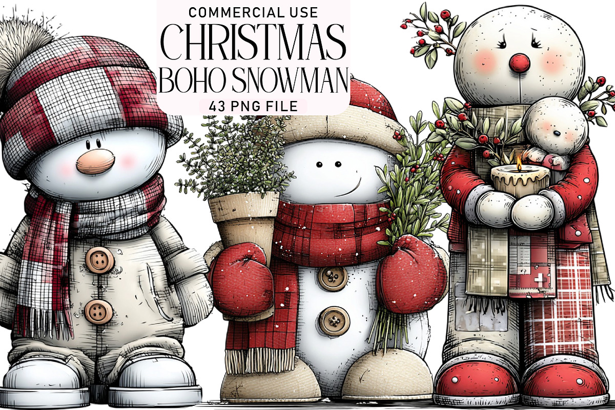 Boho Snowman Clipart Bundle, an Illustration by Daily.Designs (Photo 1 of 5)