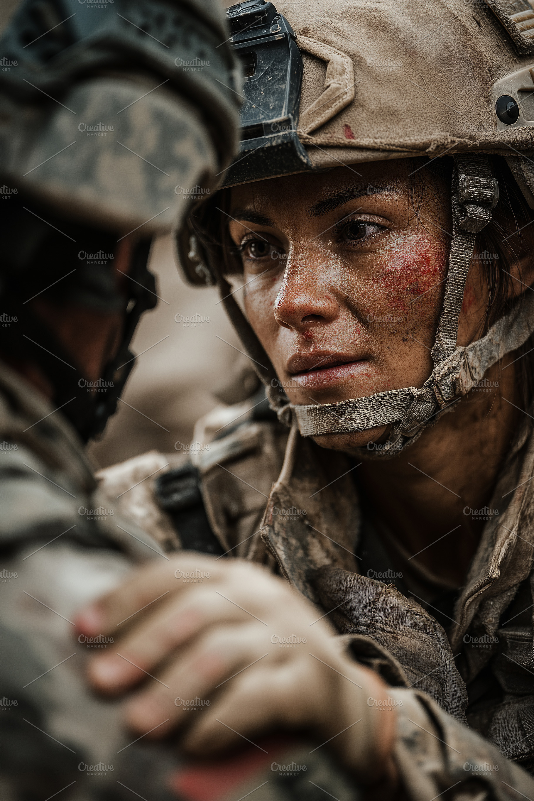 Female soldier helping wounded, a Person Photo by MistyDay
