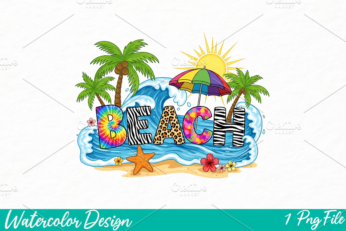 Beach png sublimation, an Illustration by Watercolor design (Photo 1 of 3)