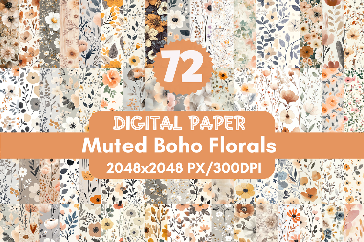 Muted Boho Florals Digital Paper, a Background Graphic by LA Design (Photo 1 of 10)