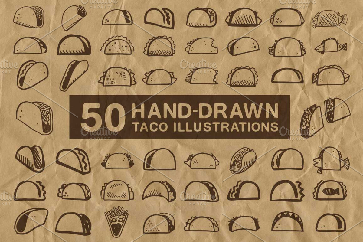 50 Hand-Drawn Taco Illustrations, a Food Illustration by Flavor Graphics (Photo 1 of 3)