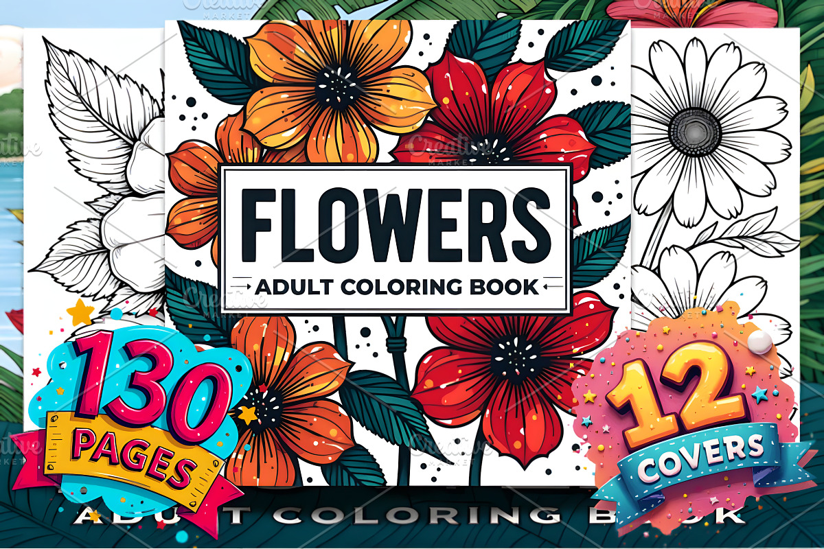 Flowers Adult Coloring Book, a Decorative Illustration by Design Station (Photo 1 of 4)