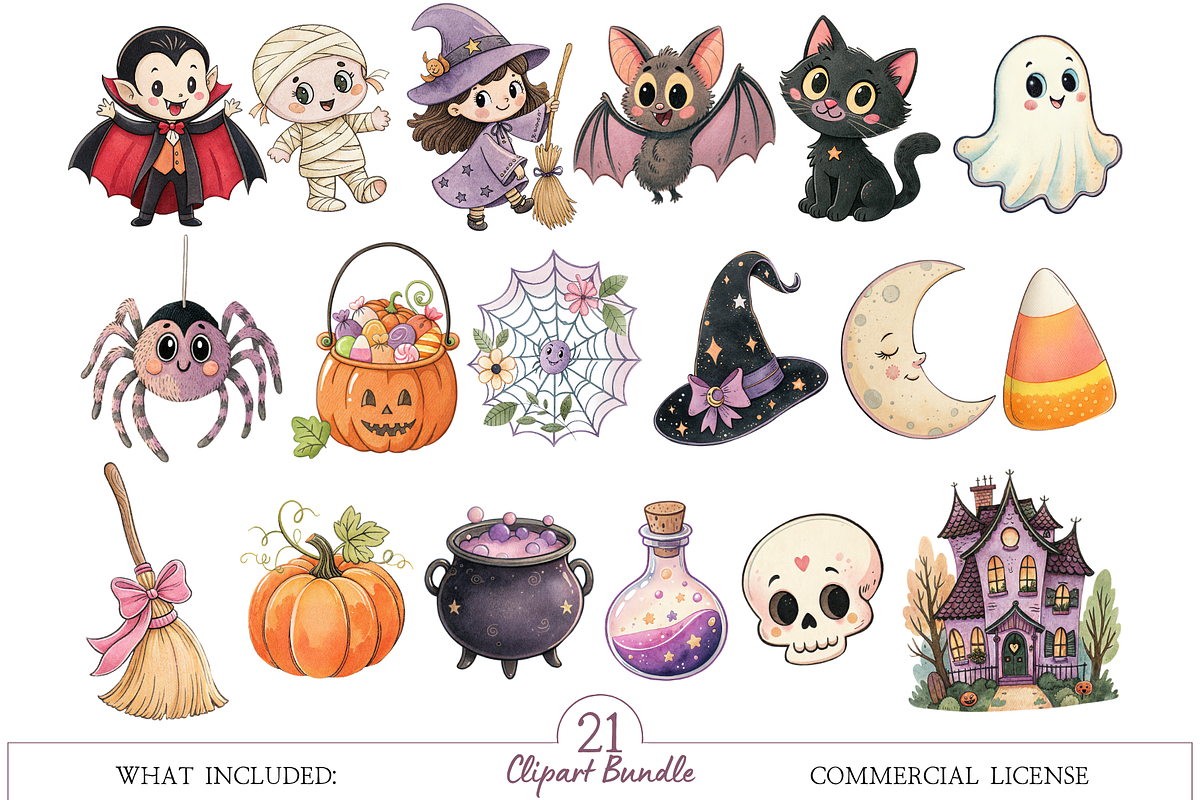 Vintage Halloween Clipart, a Decorative Illustration by MockupWizard (Photo 2 of 4)
