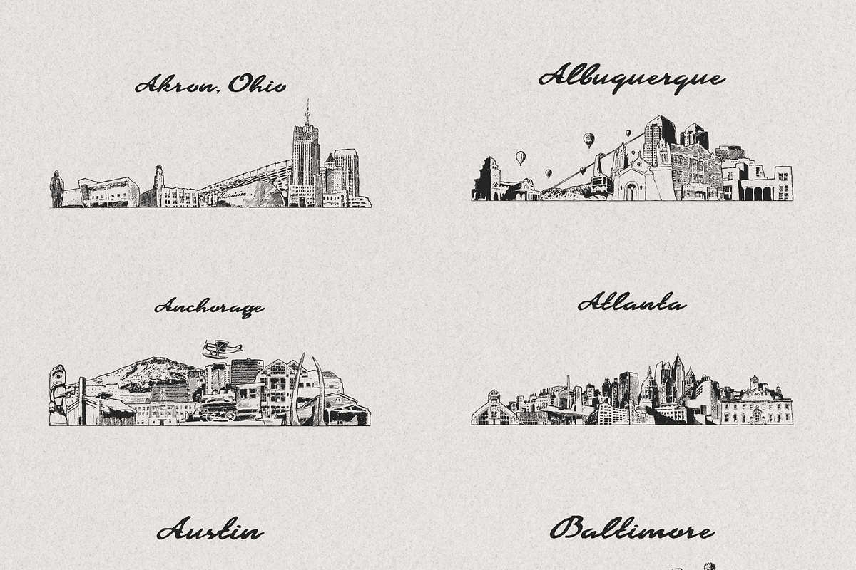 Hand-Drawn USA City Skylines, a Work Illustration by TheMountBirdStudio (Photo 5 of 11)