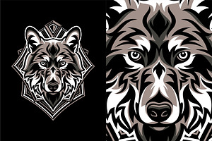 Wolf Head with Geometric Badge