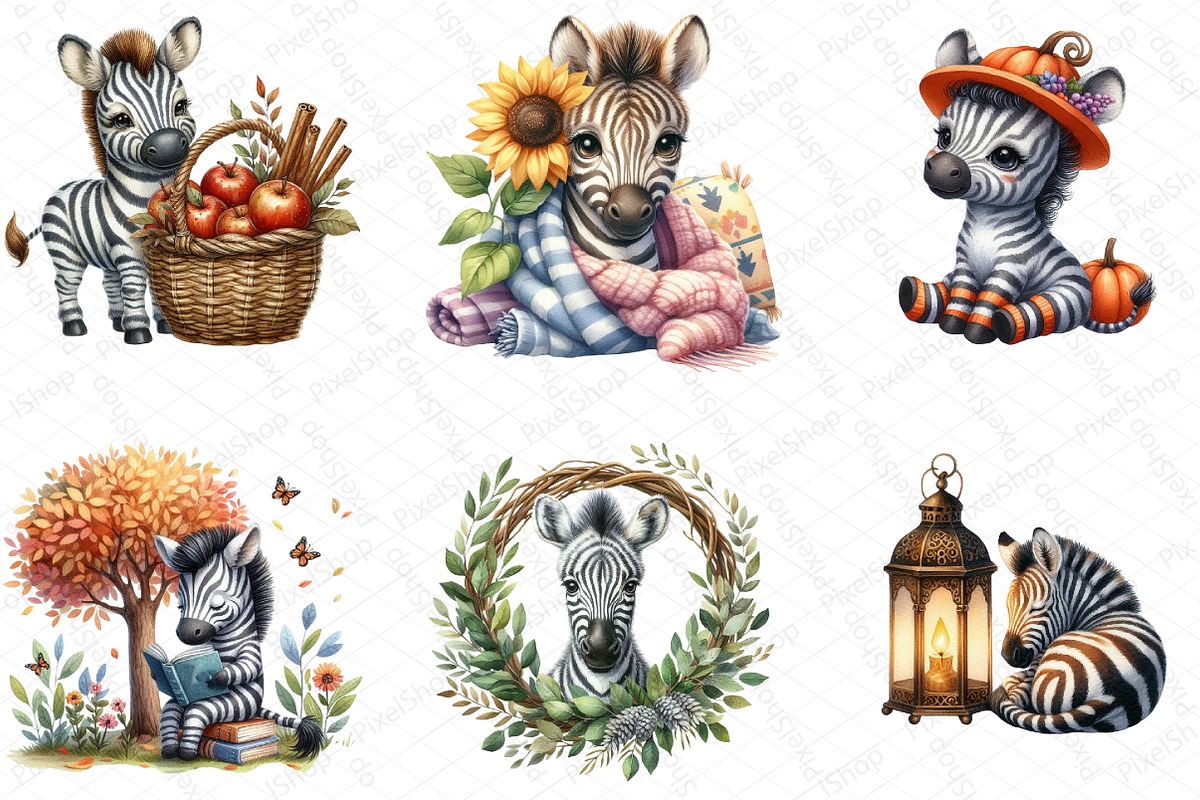 Watercolor Autumn Zebra Clipart, an Illustration by DreamPrint404 (Photo 6 of 6)