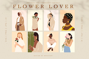 Flower Lover Abstract Women Portrait, a Work Illustration by NassyArt