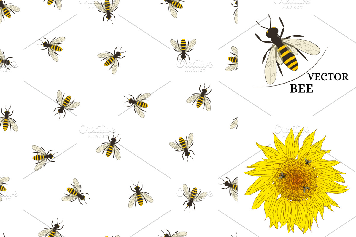 Bee and Sunflower Set., a Decorative Illustration by Svetlana Avv (Photo 1 of 4)