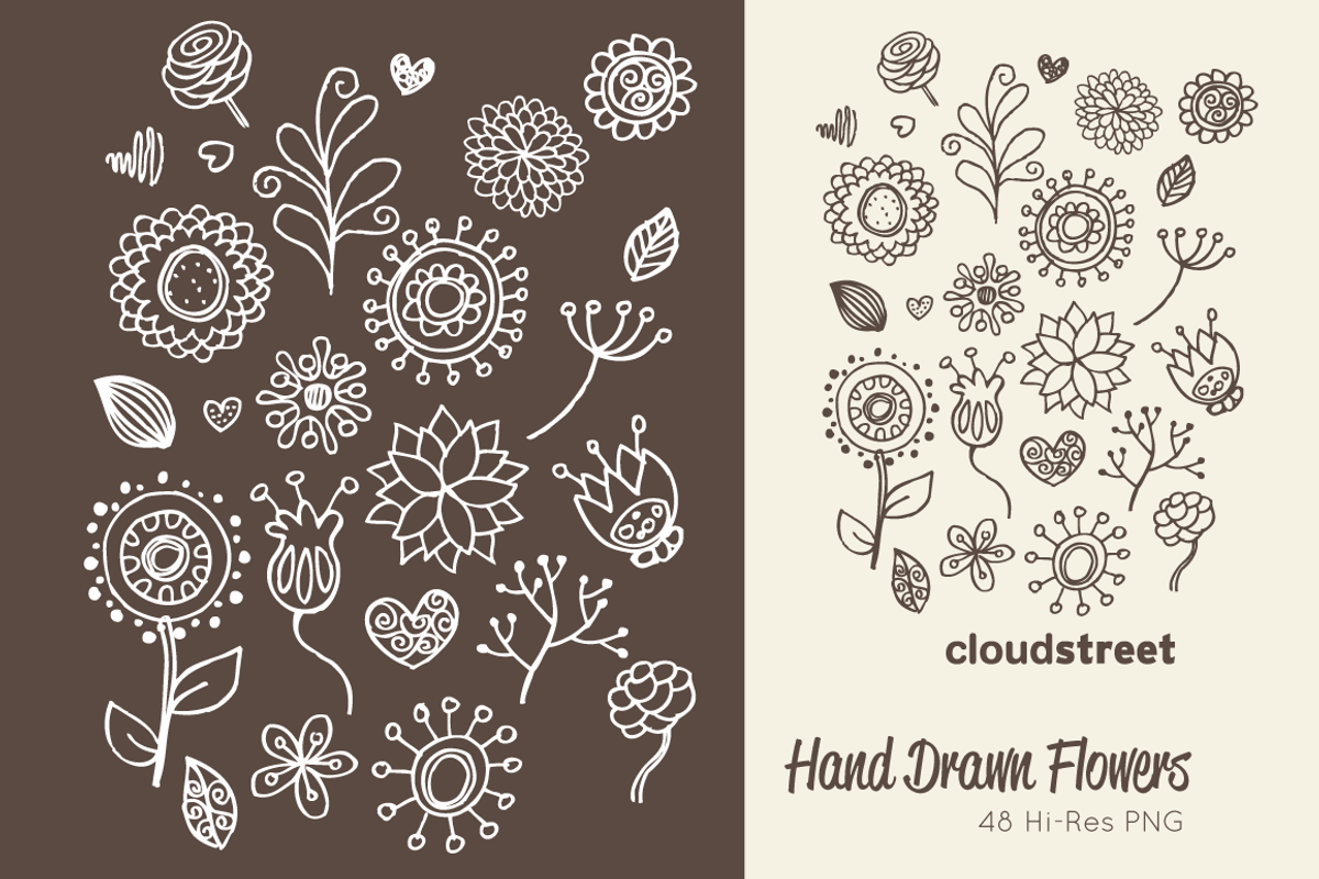 Hand Drawn Flowers Clipart, an Illustration by cloudstreetlab