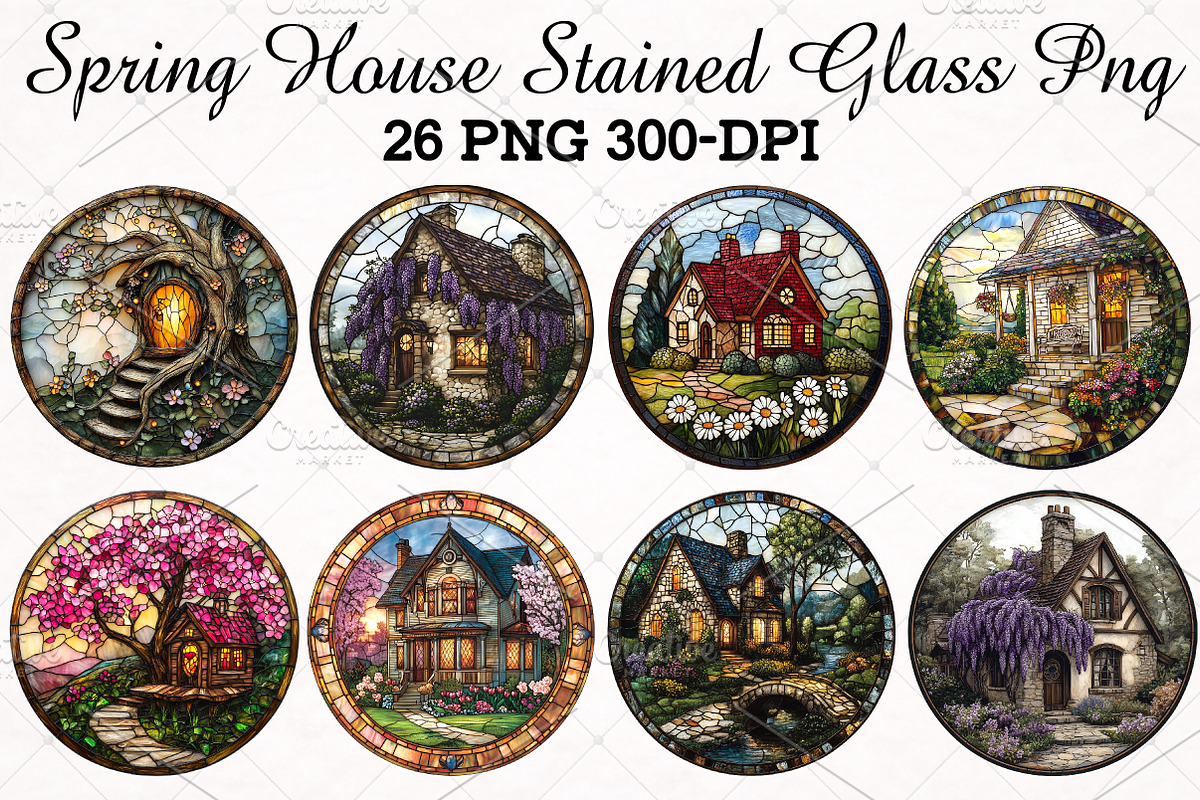 Spring House Stained Glass PNG, an Illustration by RobertsArt (Photo 1 of 5)