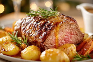Roasted beef with vegetables and herbs, a Food & Drink Photo by AlyaAnd