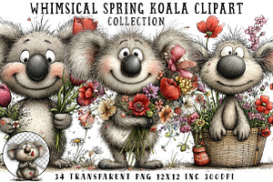 Whimsical Spring Koala Clipart, an Illustration by OK Design
