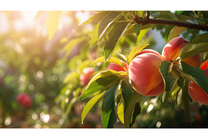 green whole peach fruit ai generated, a Nature Photo by pikepicture