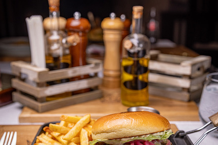 Delicious burger with french fries