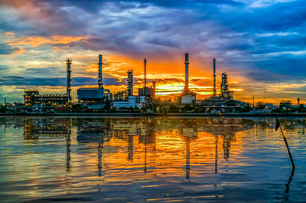 oil refinery at twilight, an Industrial Photo by Guitarfoto Studio