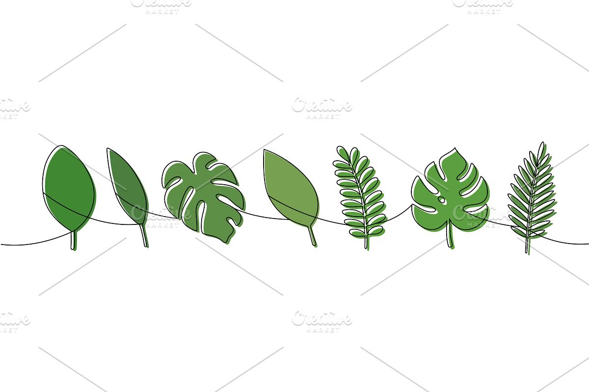 Continuous line art of monstera and, an Illustration by GraphiShop