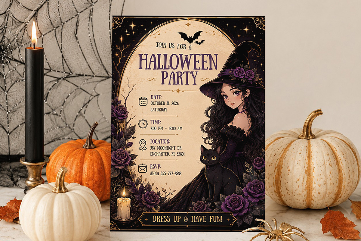Gothic Witch Halloween Invitation, an Invitation Template by Arslan (Photo 1 of 5)