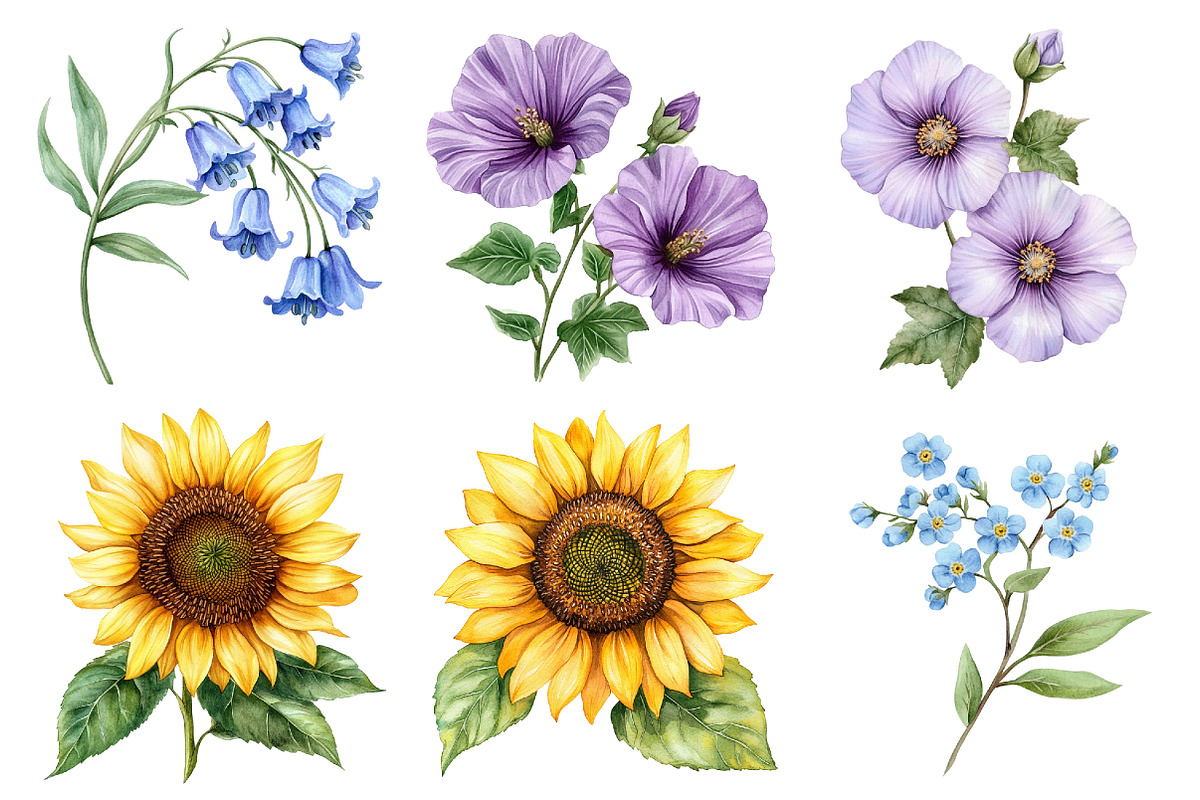 Watercolor Wildflower Clipart Bundle, a Seasonal Illustration by CitraGraphics (Photo 4 of 10)