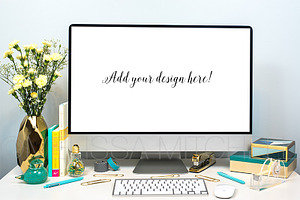 Aqua & Gold Styled imac Mockup #4