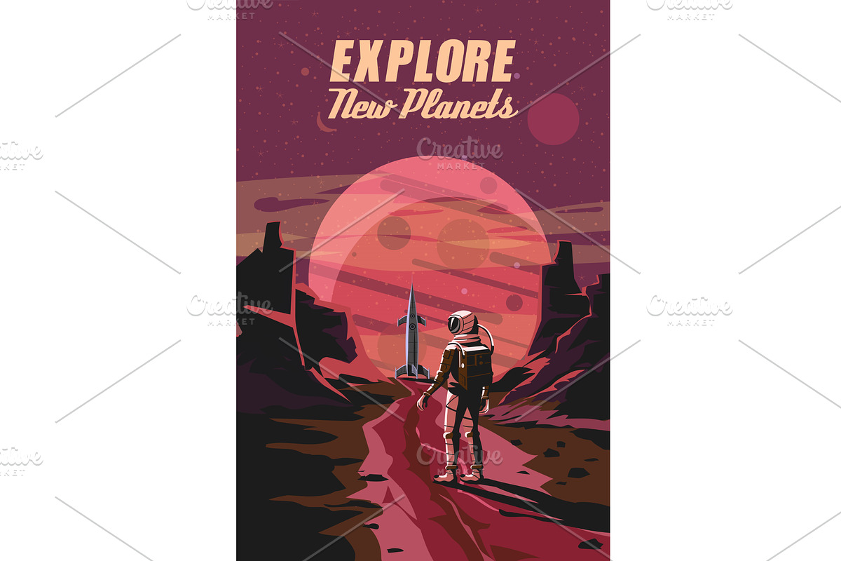 Space Rocket and alien planets, a Transportation Illustration by Vector_Up