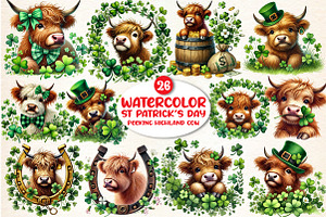 St Patrick's Day Peeking Highland, a Seasonal Illustration by DreamArtGraphic
