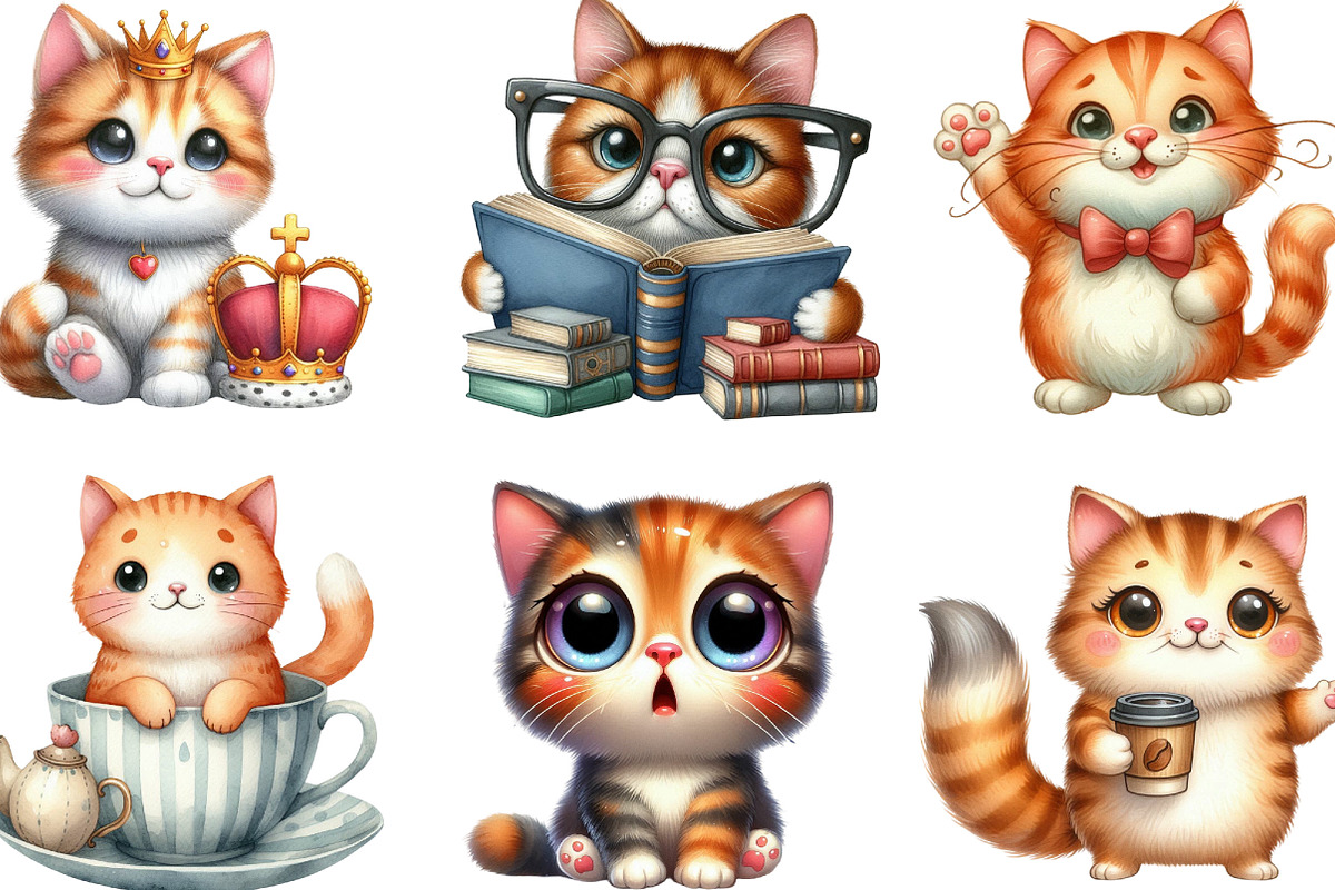 Quirky Funny Cat Clipart, an Illustration by Designking (Photo 3 of 5)