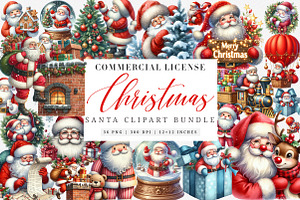 Watercolor Cartoon Santa Clipart, an Illustration by SinaCreation