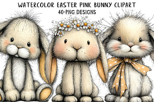 Easter Pink Bunny Clipart, an Illustration by Daily.Designs