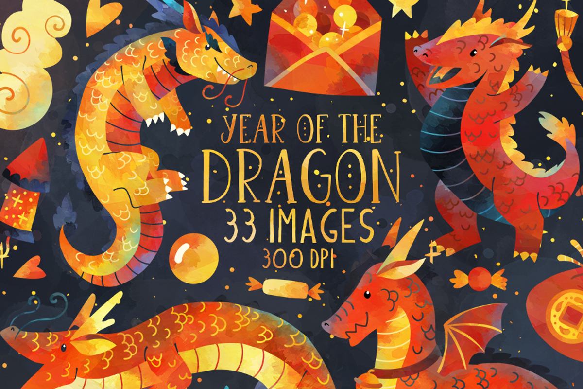 Year of the Dragon Clipart, a Seasonal Illustration by DigitalArtsi (Photo 1 of 3)