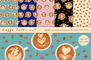 Coffee Art Cups Vector Patterns