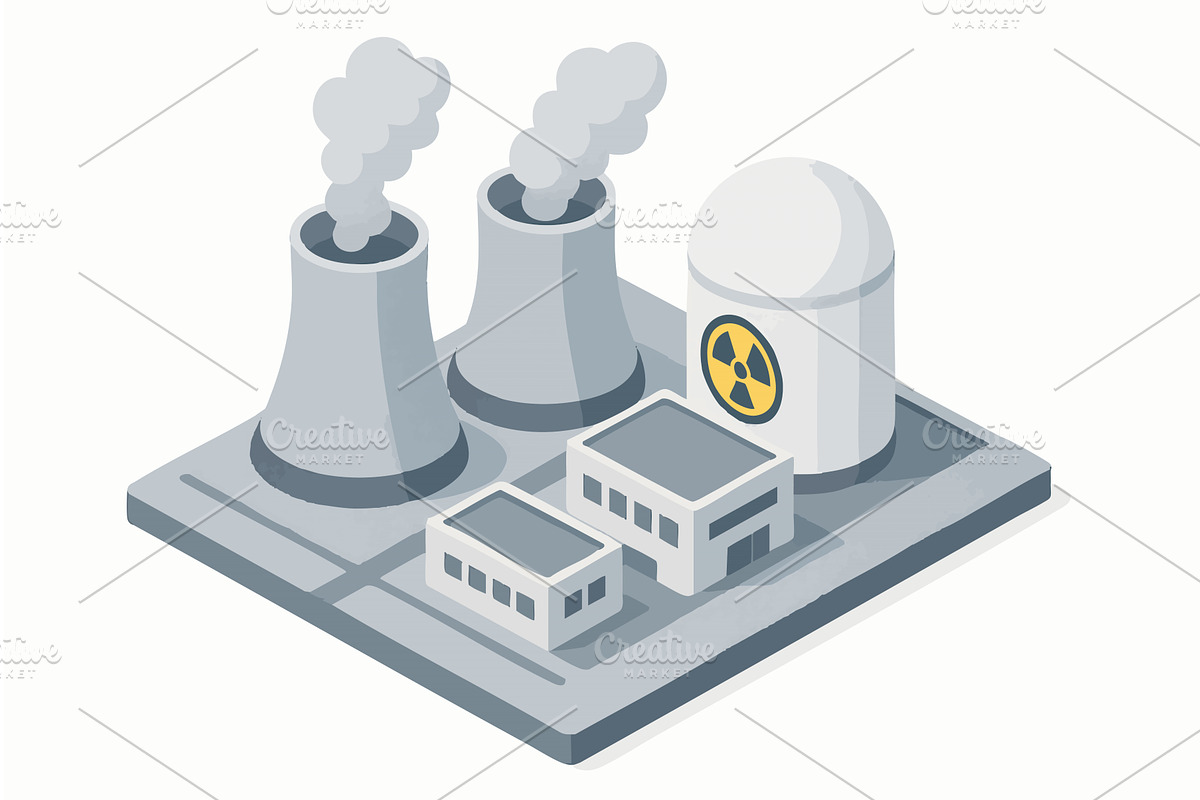 Nuclear Power Plant Facility vector, an Illustration by AlexArt