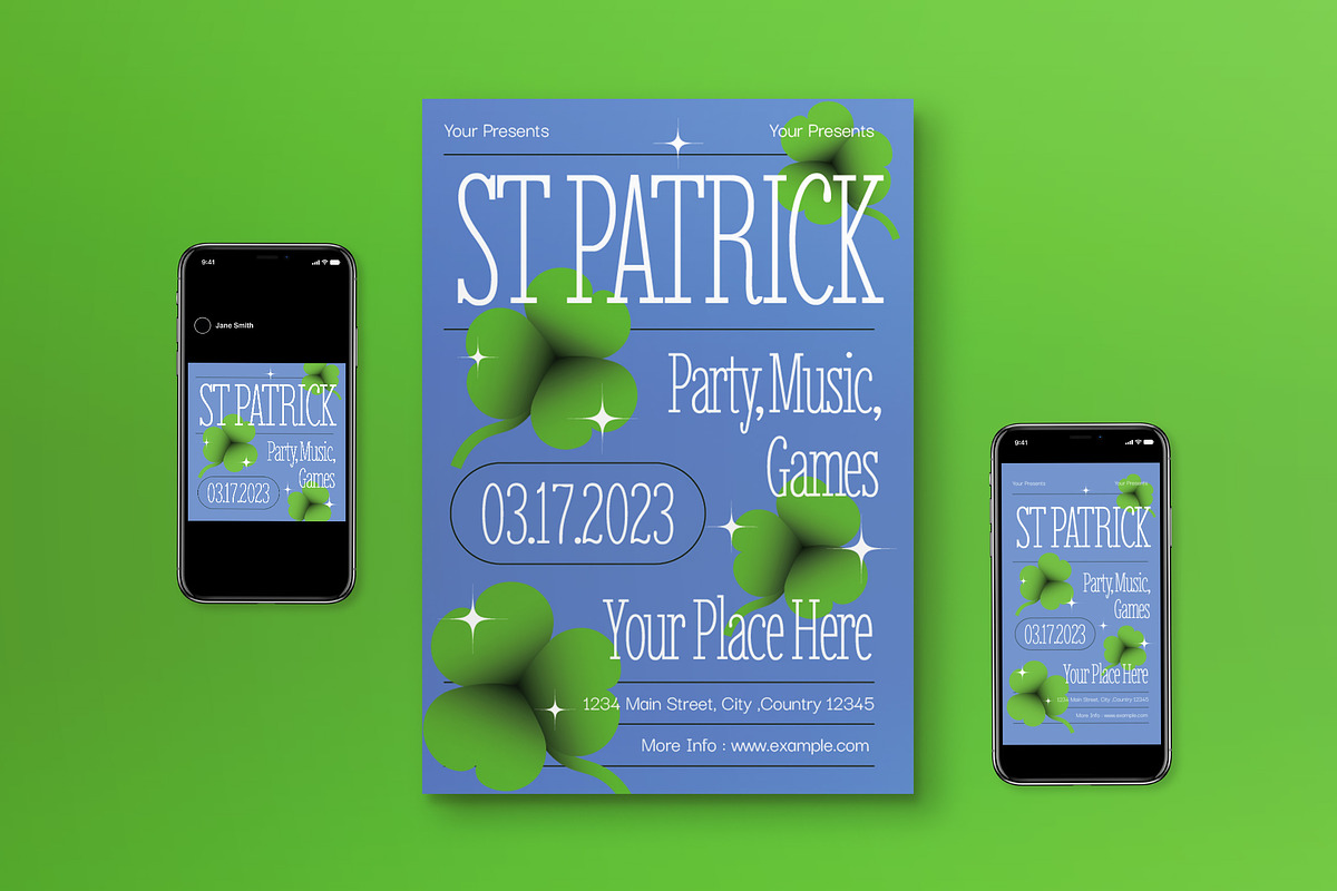 Blue Y2K Saint Patrick Day Flyer Set, a Flyer Template by graphicook (Photo 1 of 3)