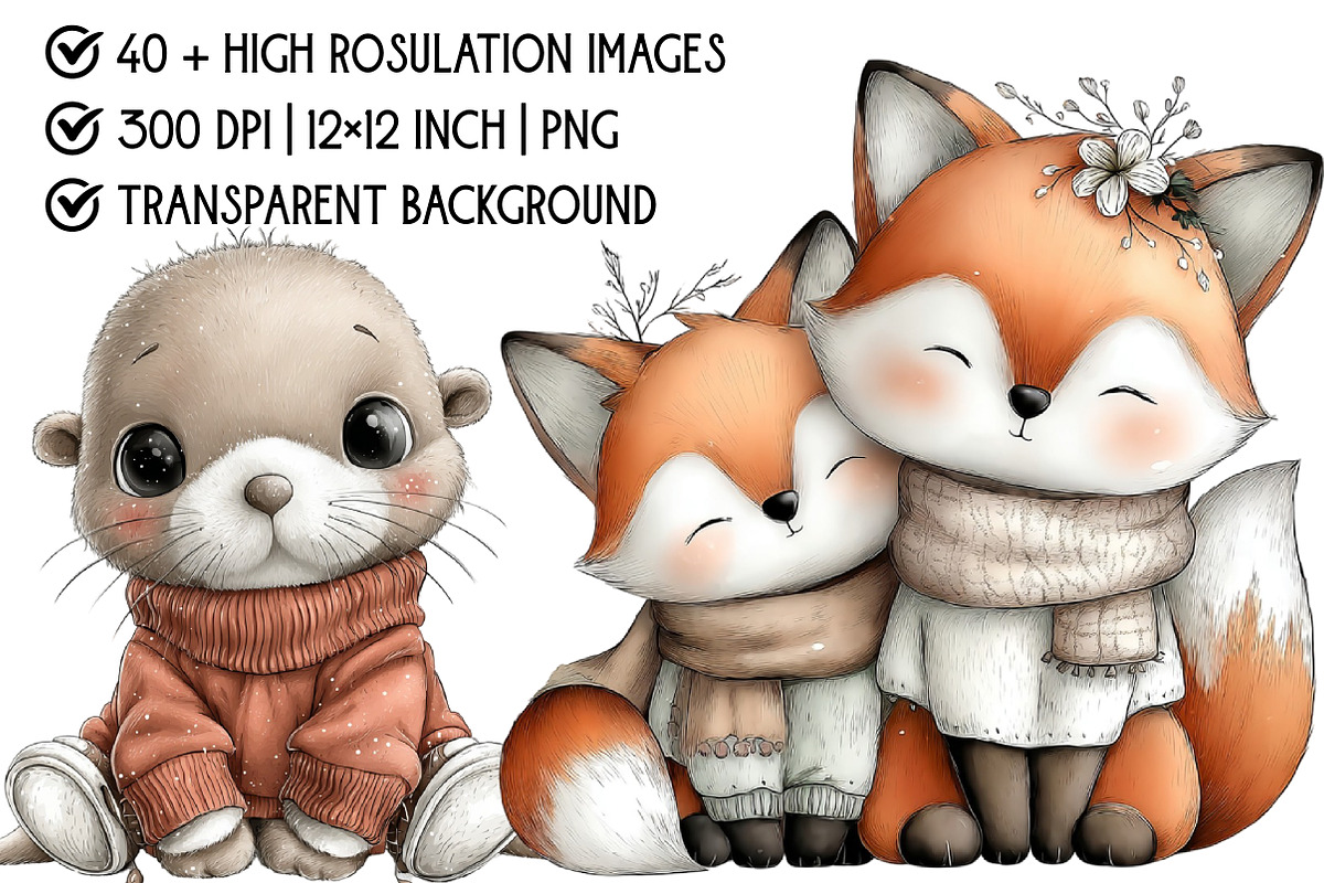 Winter Animals in Sweaters Clipart, an Illustration by Pixels.Craft (Photo 4 of 6)