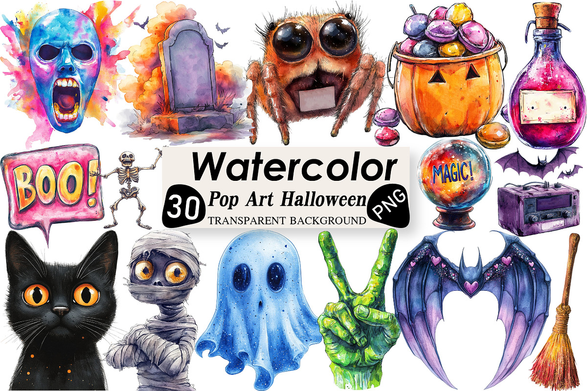 Pop Art Halloween Clipart, an Illustration by Black Bird Studio (Photo 1 of 6)