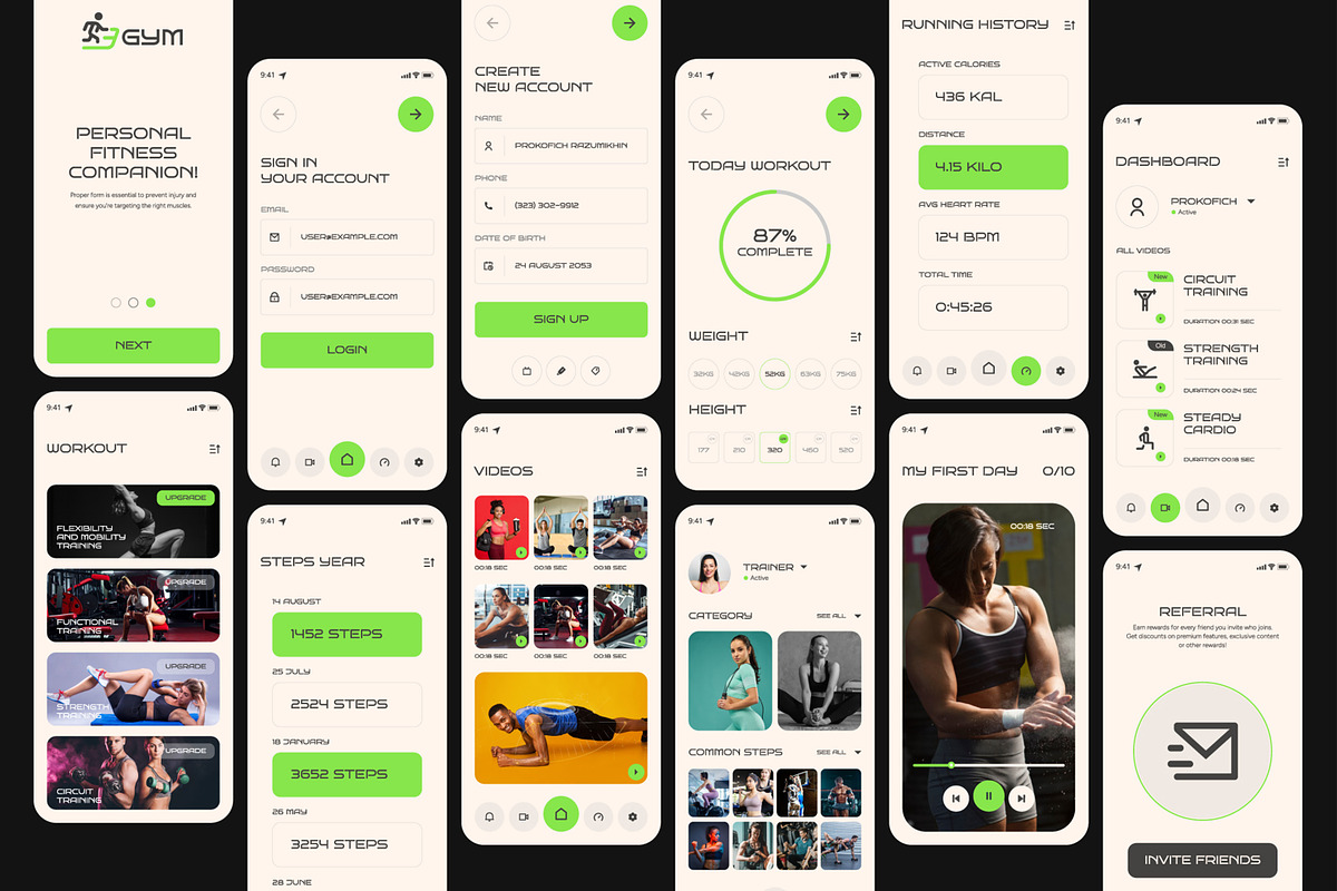 Gym Fitness Mobile Application, an UI Kit Template by CreativeShaper (Photo 1 of 6)