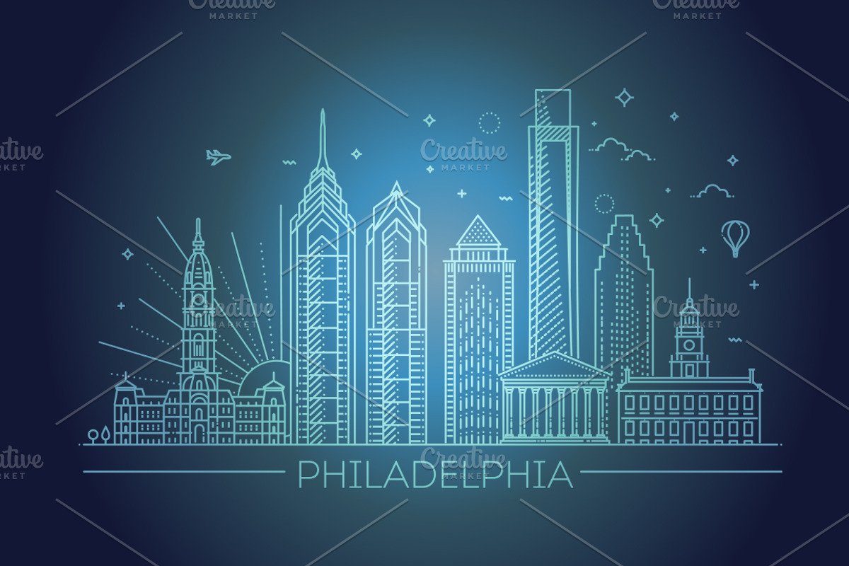Philadelphia Linear Skyline, an Illustration by Tettygreen