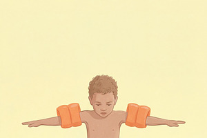 Young boy with orange water wings, a Decorative Illustration by Virgo Studio