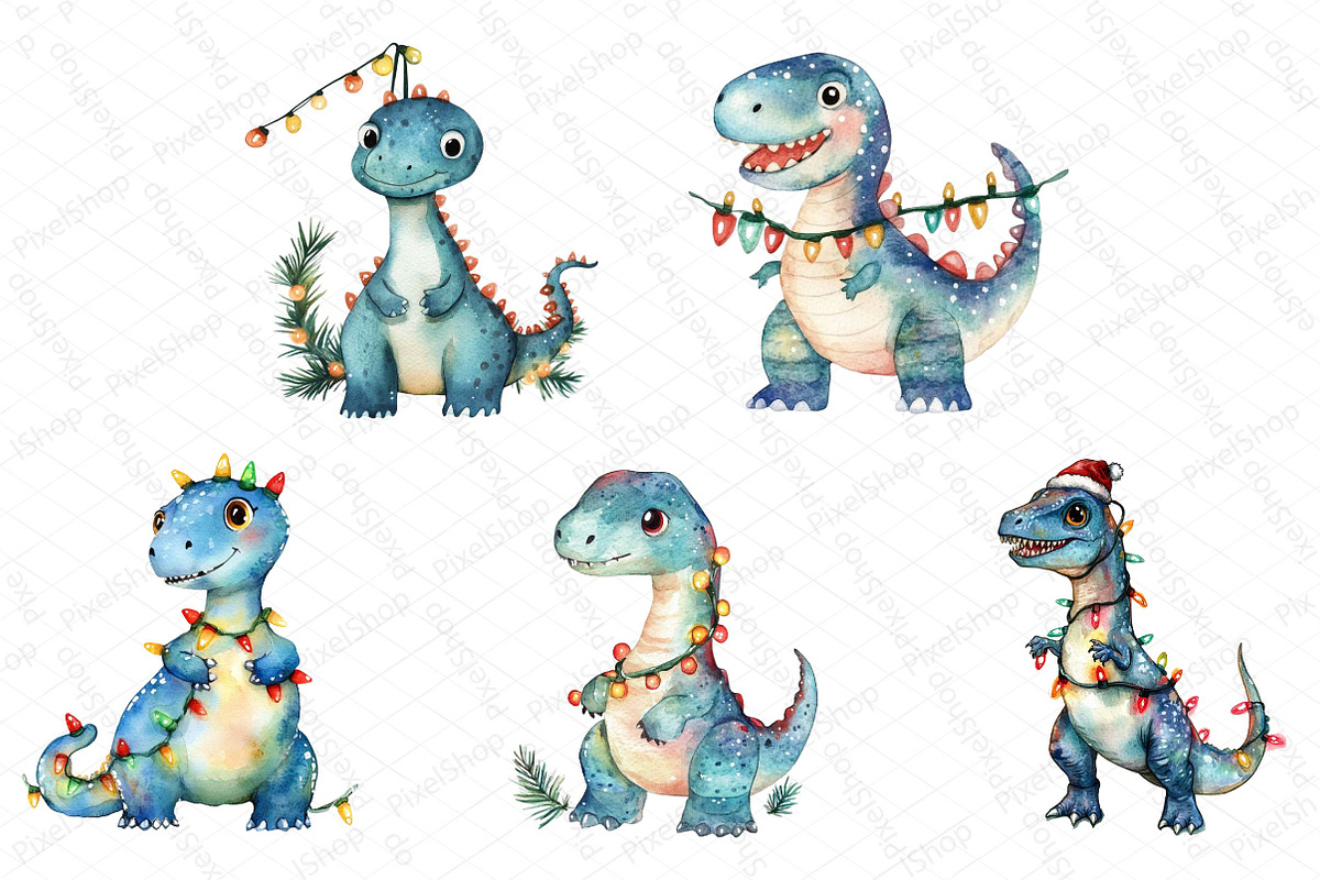 Christmas Funny Dinosaur Clipart Bun, an Illustration by DreamPrint404 (Photo 2 of 6)