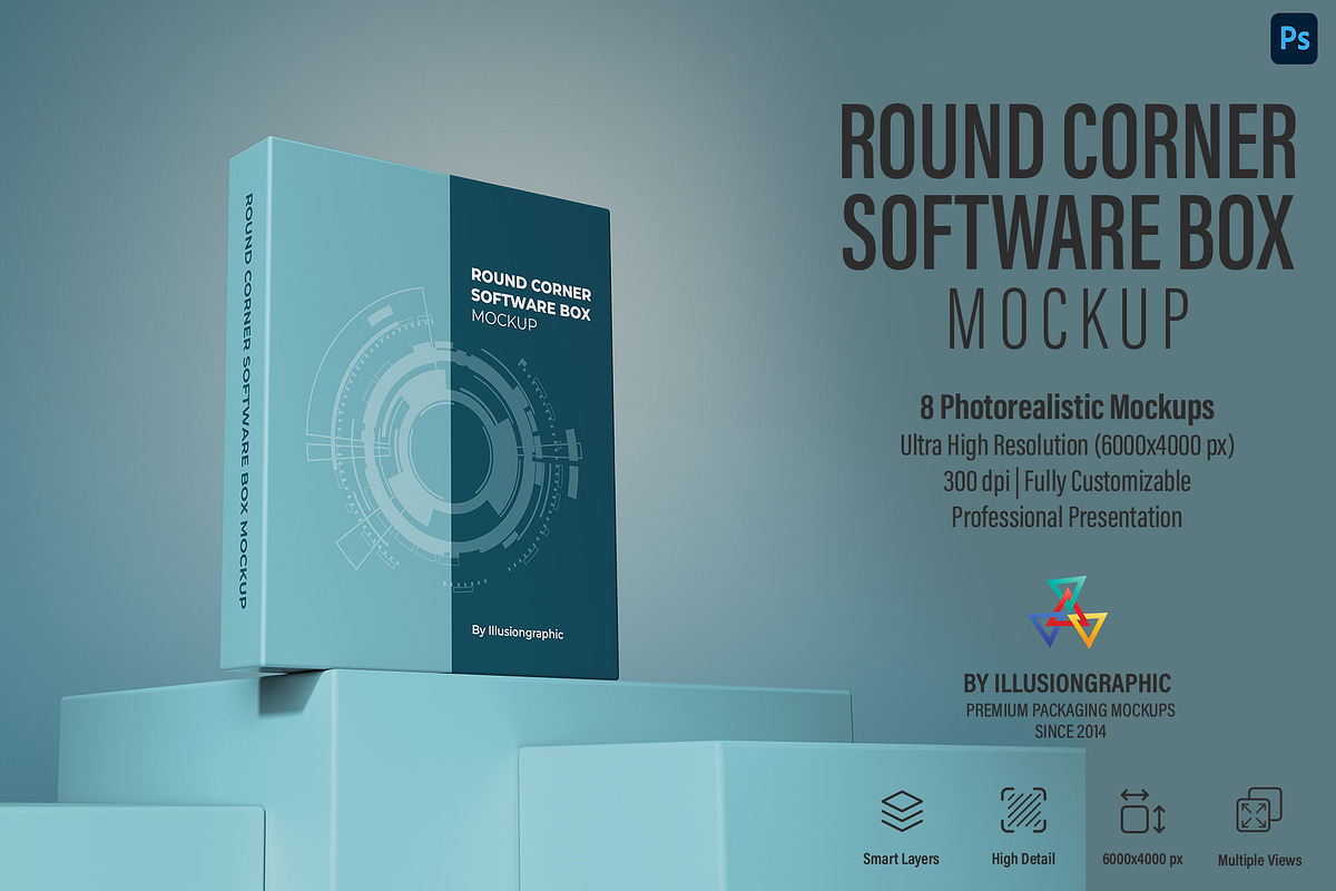 Round Corner Box Mockup - 8 views, a Packaging Mockup by Illusiongraphic (Photo 1 of 22)