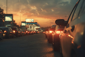 Cars queue at empty fuel station, a Photo by Design Store