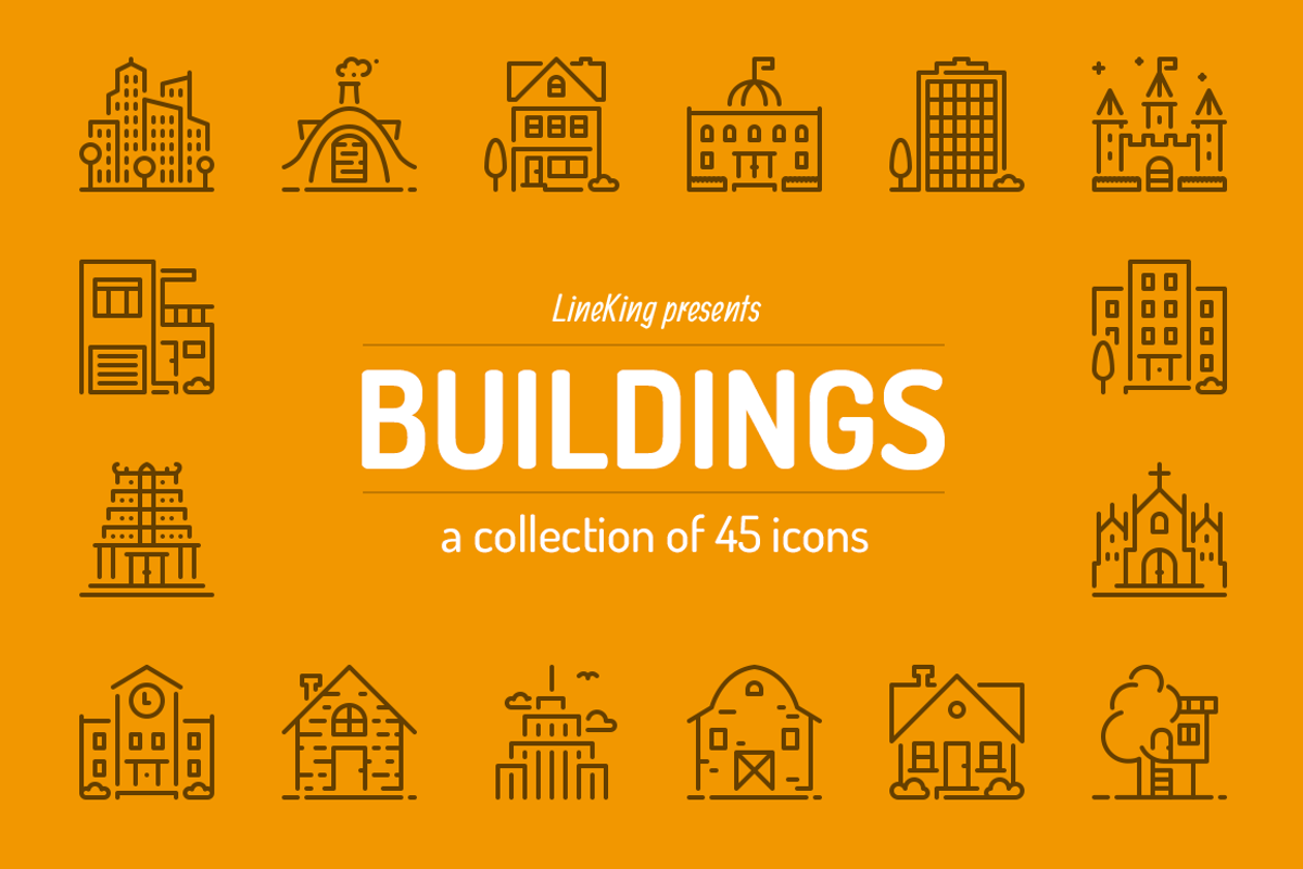 Buildings Line Icons, an Outline Icon by PixelBazaar (Photo 1 of 2)