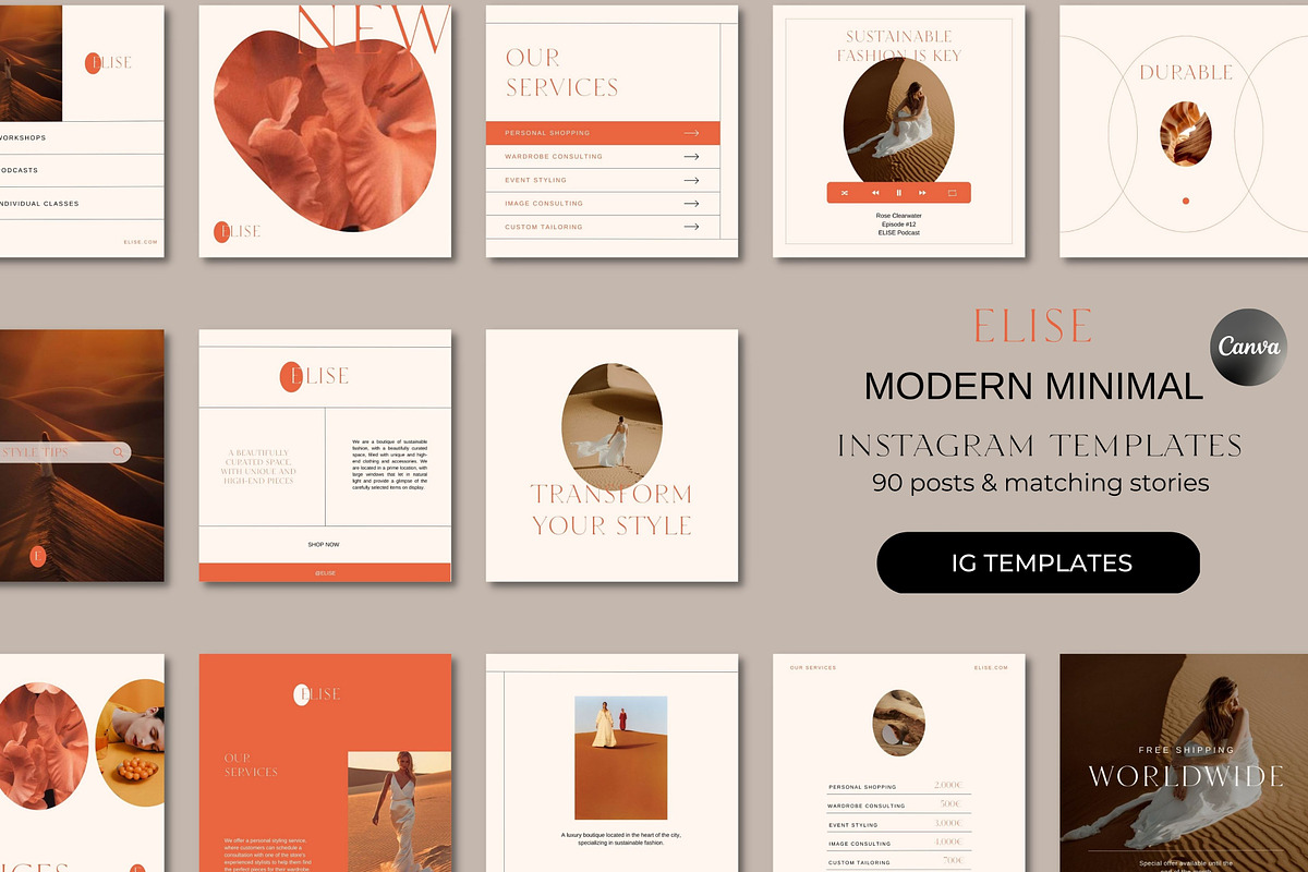 ELISE Aesthetic Canva Templates, a Social Media Template by Studio Suvelle (Photo 2 of 12)