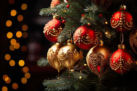 Christmas tree with red and golden b, a Photo by Iftikhar Alam